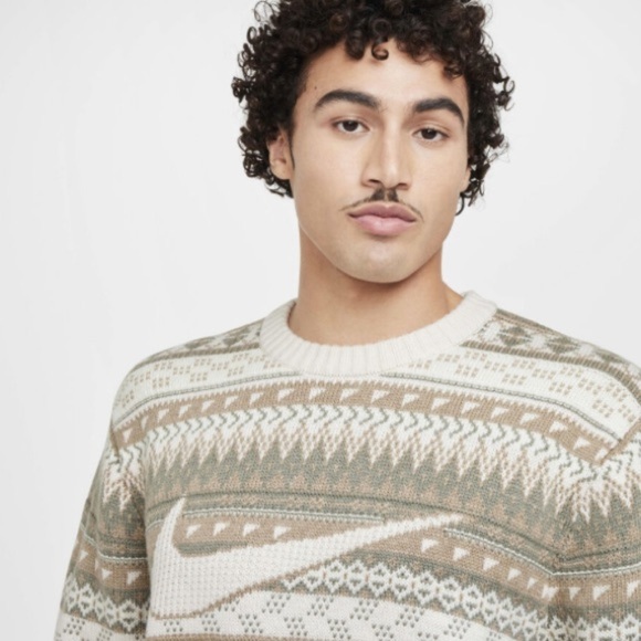 Nike Life Fair Isle Cable Knit Crewneck Sweater Orewood Brown FZ0125-105 Sz XL - Picture 14 of 16